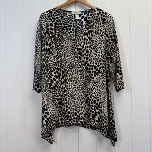 Vintage Only 9 Womens Animal Print Handkerchief Hem Top Size 2X Pleated Chic